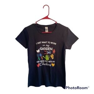 Chickens & Gardening Tee Shirt, Womens Small, Black, Farm Country Ranch